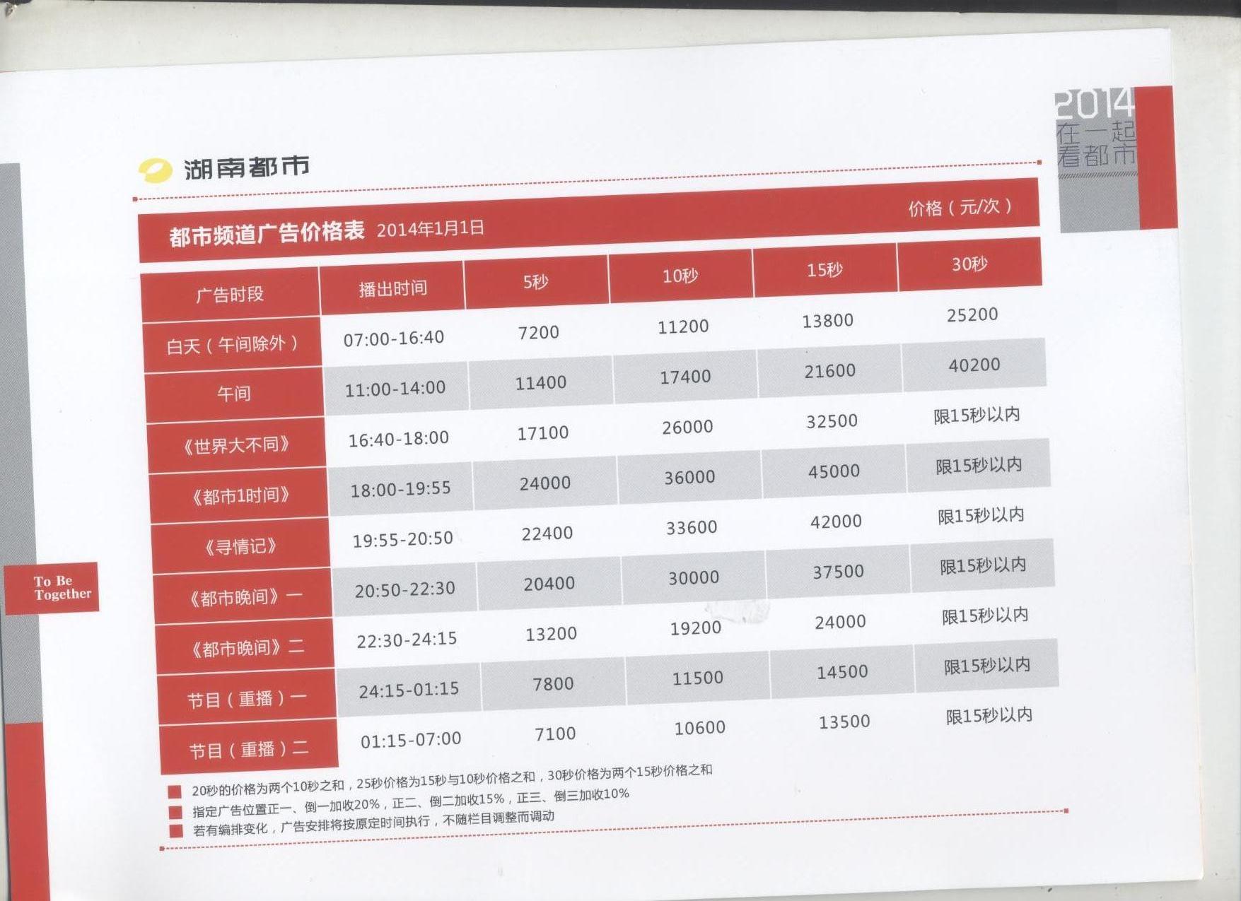 2015湖南电视台都市频道广告报价